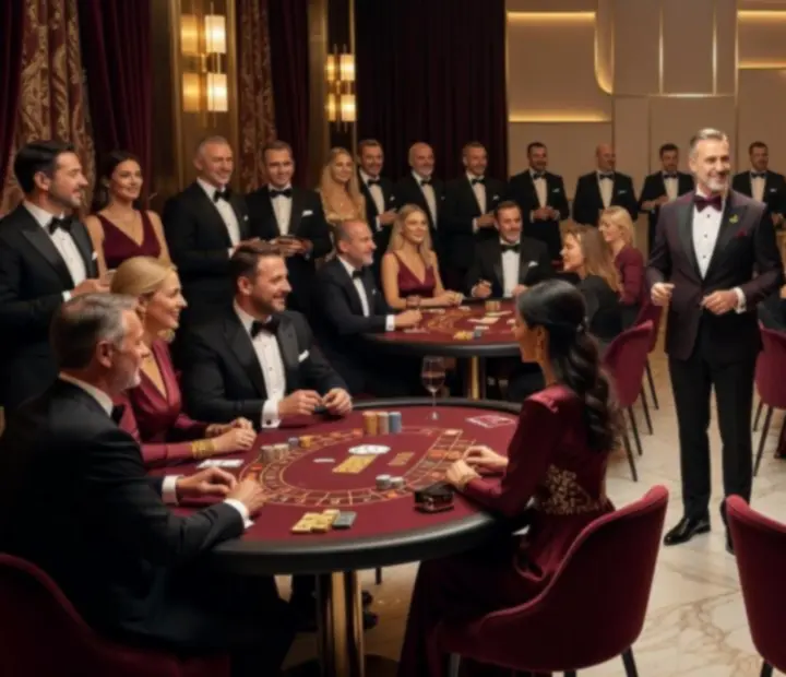 Elegáns magyar kaszinóest pókerasztalokkal, rulettel és blackjackkel